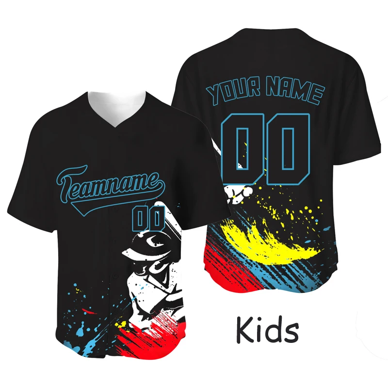 Summer Design Baseball Uniform Kids Black Shirt Sublimation Blanks Custom Name/Team Jersey Training Sportwear Tshirt Streetwear