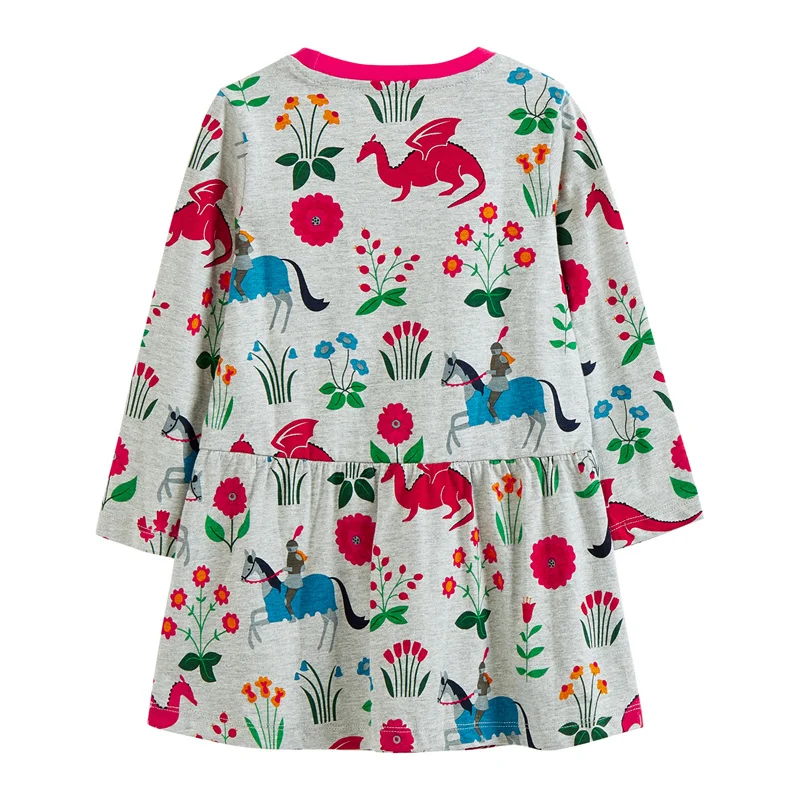 Jumping Meters 18M-7T Children's Dresses Hot Selling Cotton Animals Baby Clothes Long Sleeve Princess Kids Frocks Costume