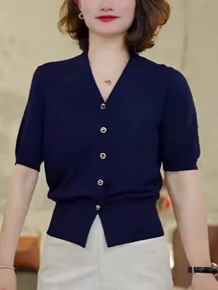 Faionable Versatile ort Sve Вязаный открытый кардиган женский Ele Slim Fit Лето на одной пуговице Уникальный специальный irt