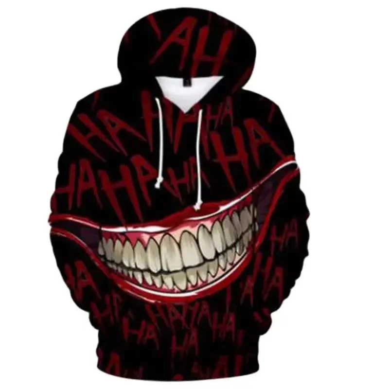 3D printed hooded sweatshirt with laughter pattern, hooded sweatshirt for Halloween street wear, pullover for men and women