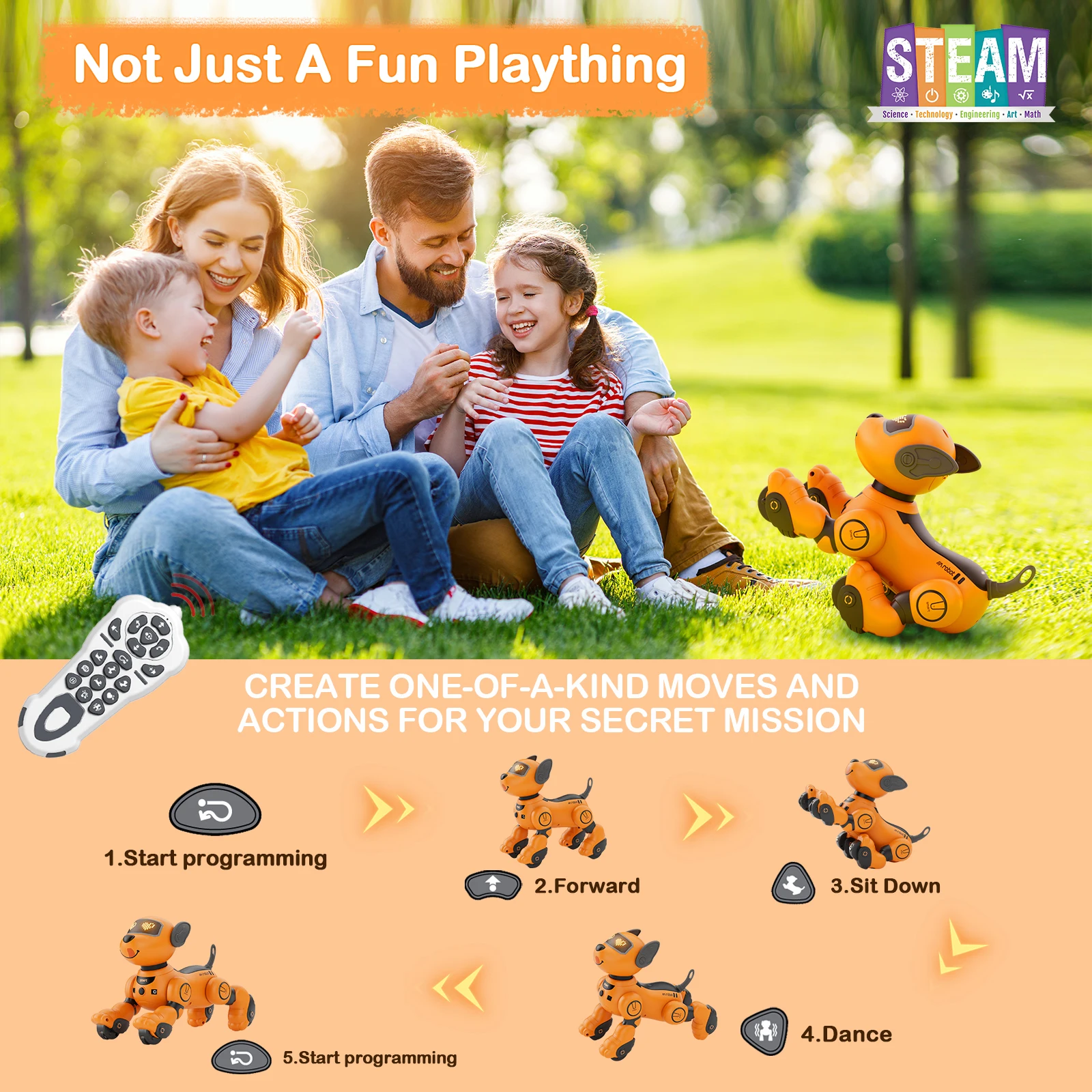 VATOS Robot Dog Toy for Kids Voice 2.4GHz telecomando Robot Pet Touch Sensor 20 + Mode Puppy Toy for Kids Girls Orange