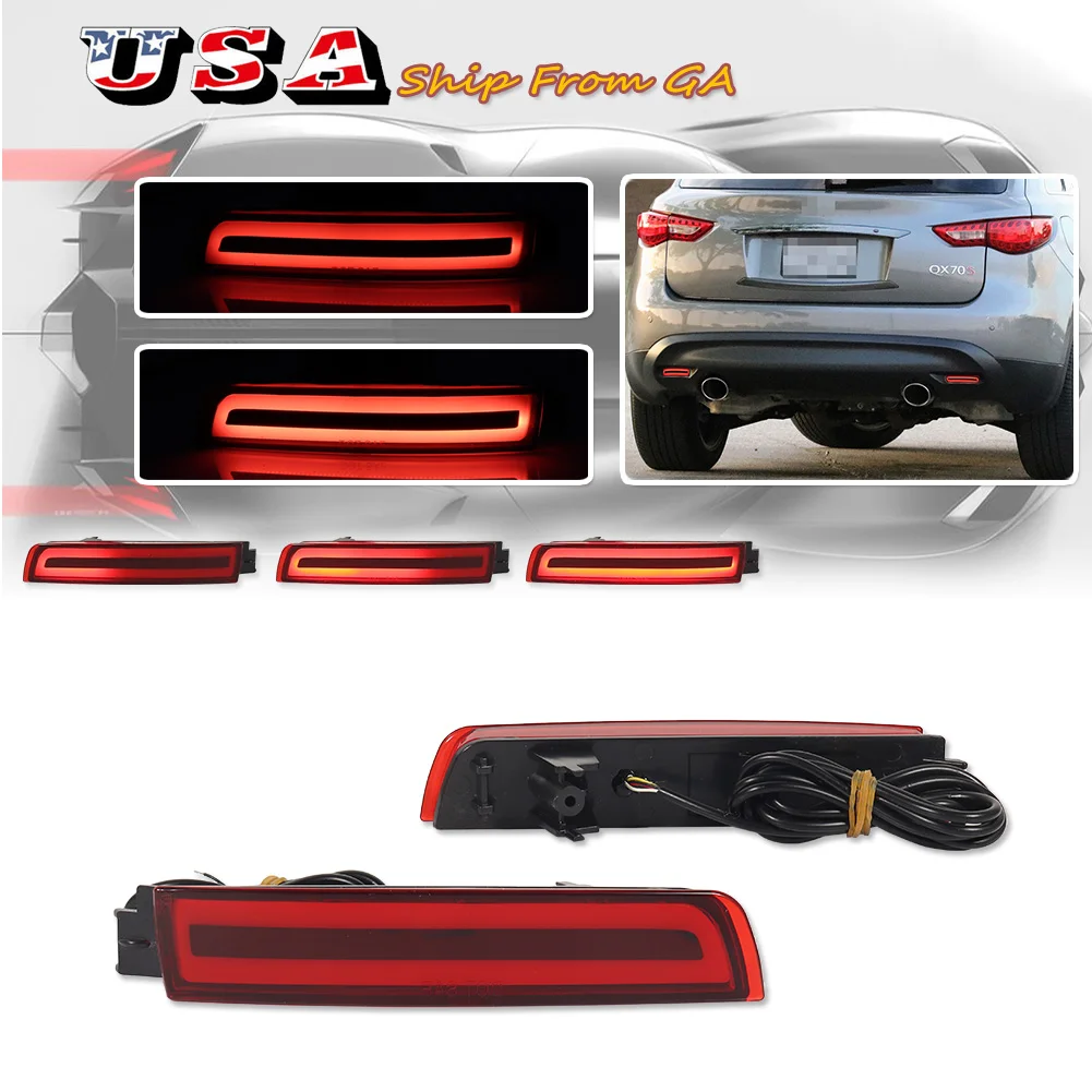 Car Bumper Reflector Lights for Infiniti FX35 FX50 QX70 Nissan Juke Murano Sentra Etc. Function as Tail, Brake & Rear Fog Lamps