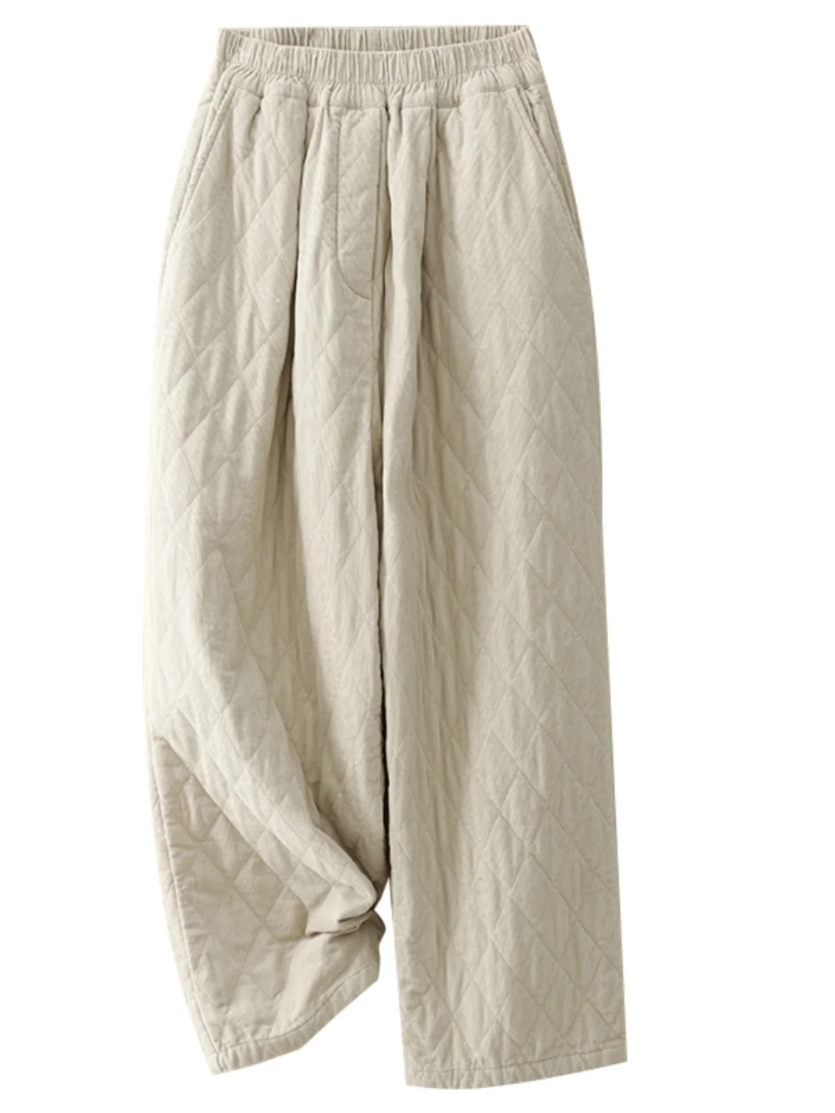 Retro Diamond Pattern Corduroy Wide Leg Pants Women's Thiened Casual Straight Cut Winter High Waist Slimming Cotton Pants