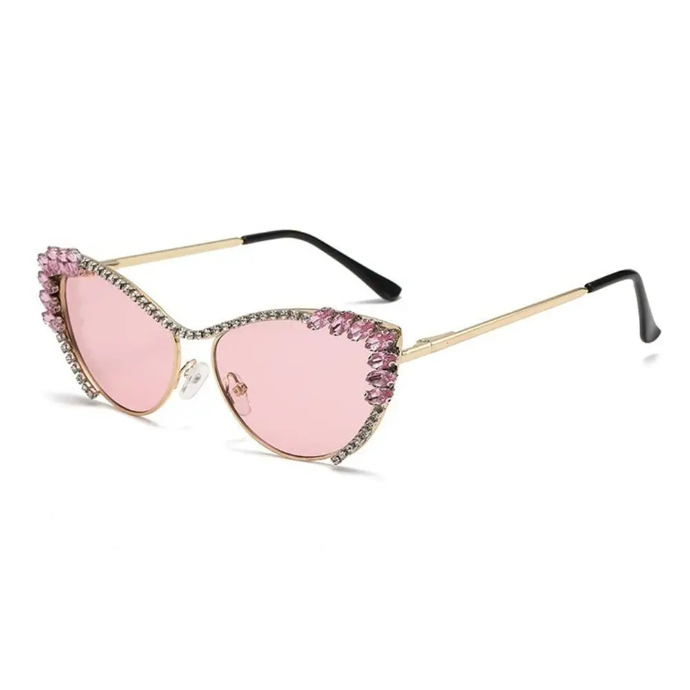 Modern Cat-Eye Rhinestone Embellished Metal Sunglasses Street Style UV Protection Women's Shades Rhinestone Sun Glasses