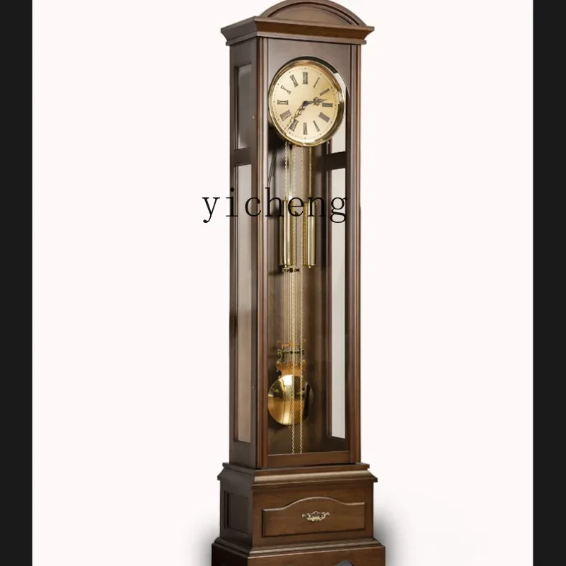 

ZC New Chinese Style the Grandfather Clock Living Room Simple Retro Villa Clock Mechanical Pendulum Clock