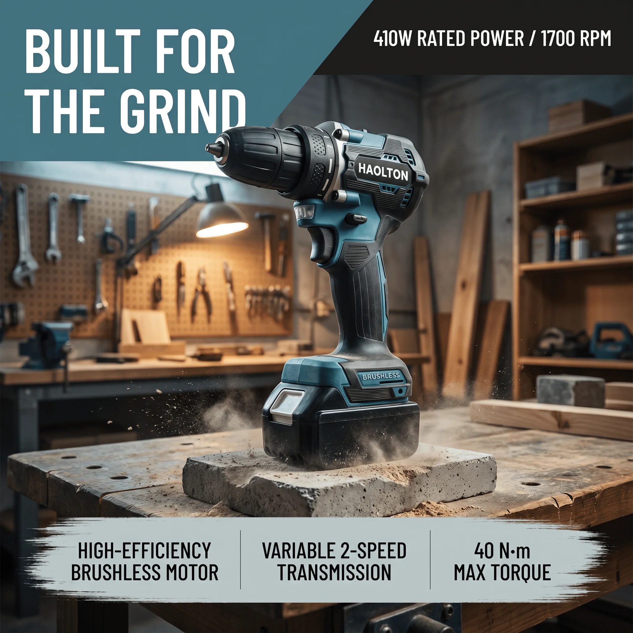Cordless Hammer Drill 3/8 Inch Brushless, 1700RPM Compact, Lithium-Ion Electric Impact Driver Tool For Makita 18V Battery
