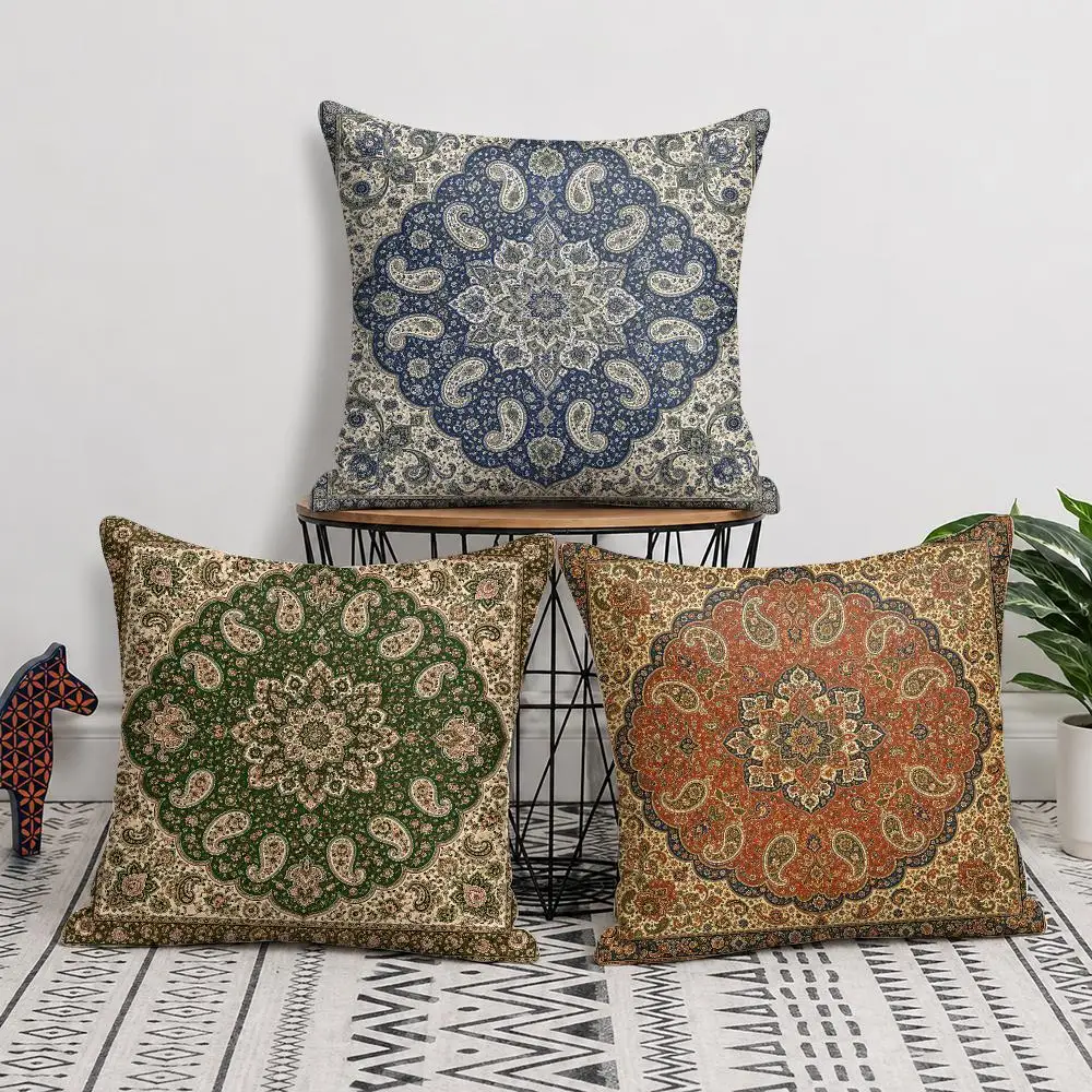 Vintage Bohemian Detailed Pattern Cushion Cover Soft Short Plush Pillow Cover Smooth Cozy Texture Cushion Case Home Decor