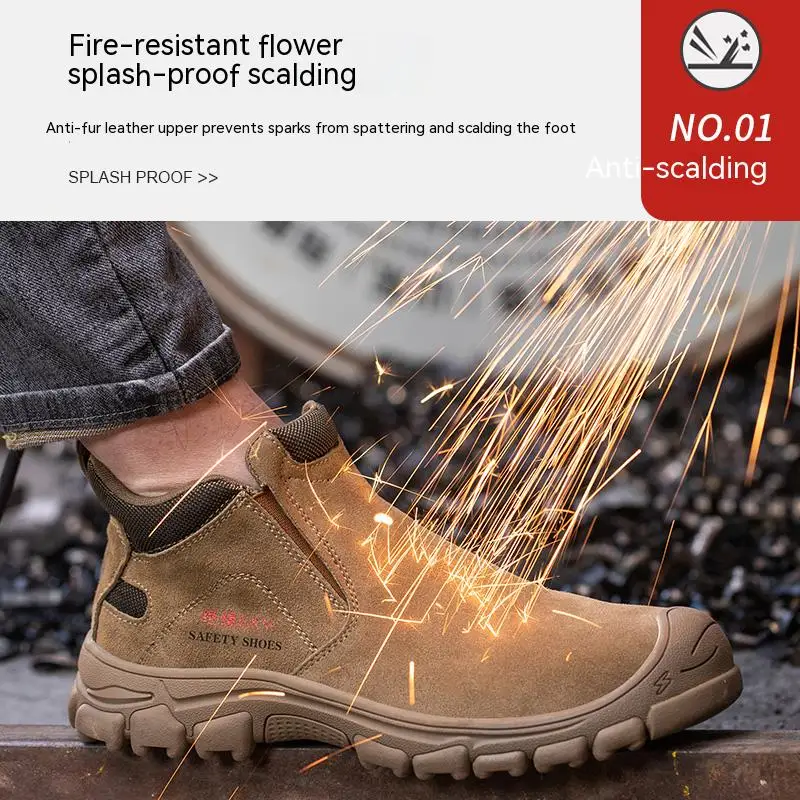 Safety Shoes Men Steel Toe Work Shoes Anti-smash Anti-puncture Indestructible Shoes Protective Rubber Boots Industrial Shoes