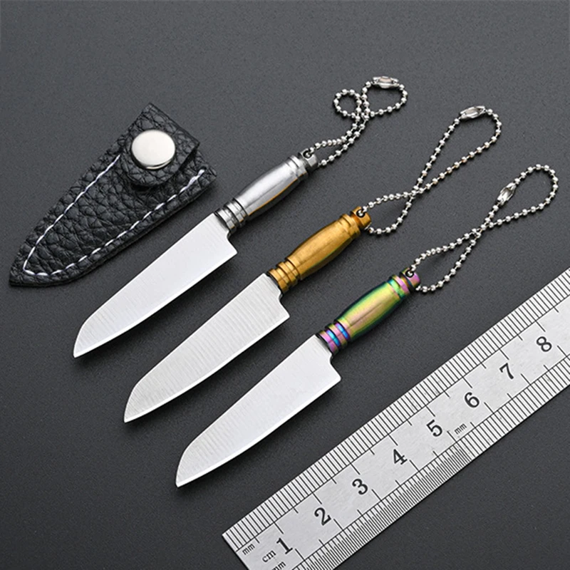 Stainless Steel Mini Knife Portable Unpacking Knife Keychain Knife with Sheath Fishing Cutter Kitchen Miniature Fruit Knife