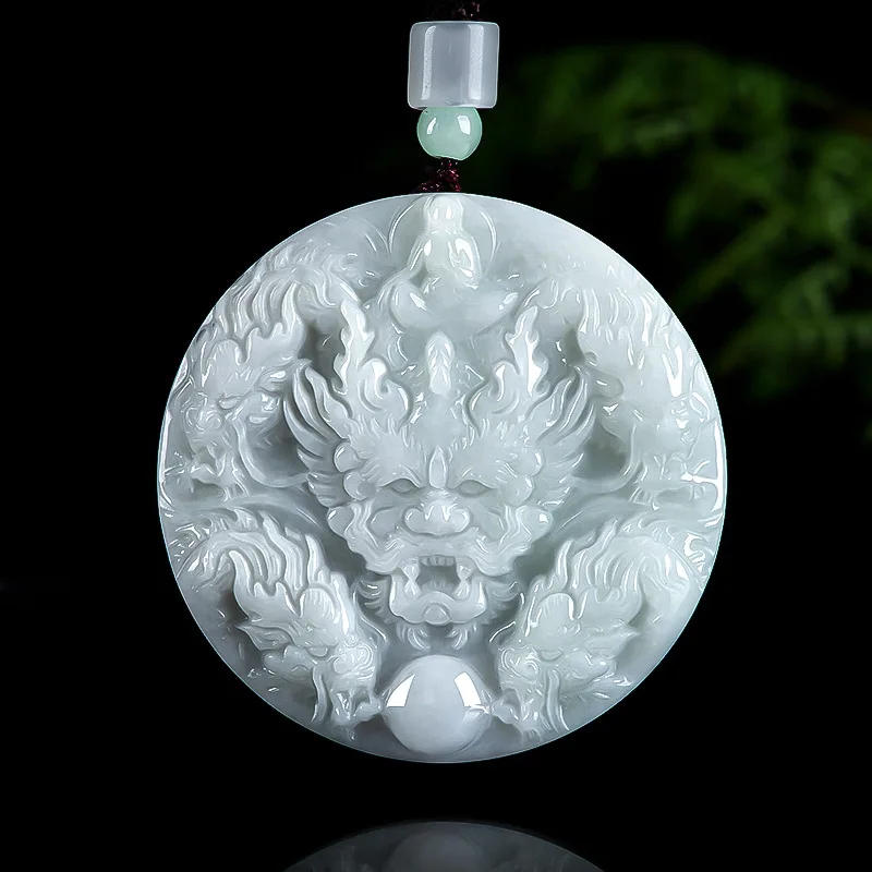 White Myanmar Jadeite Dragon Pendant Necklace Real Jewelry Fashion Accessories Natural Burmese Jade Gifts for Women Charm