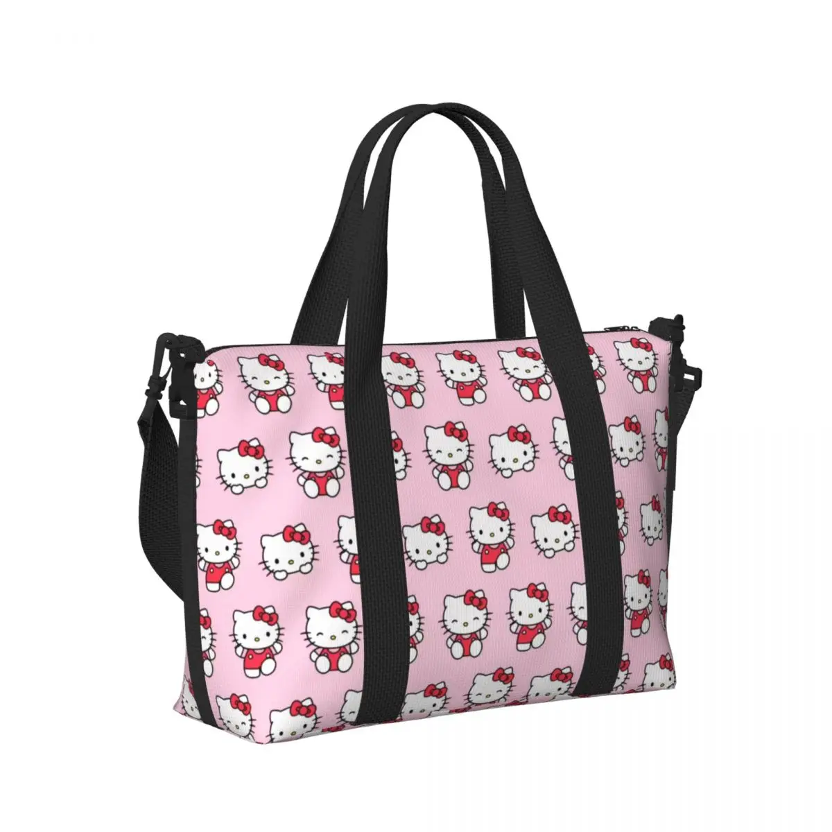 Tas jinjing pola Hello Kitty besar kustom untuk wanita tas Travel belanja pantai Gym bahu Sanrio