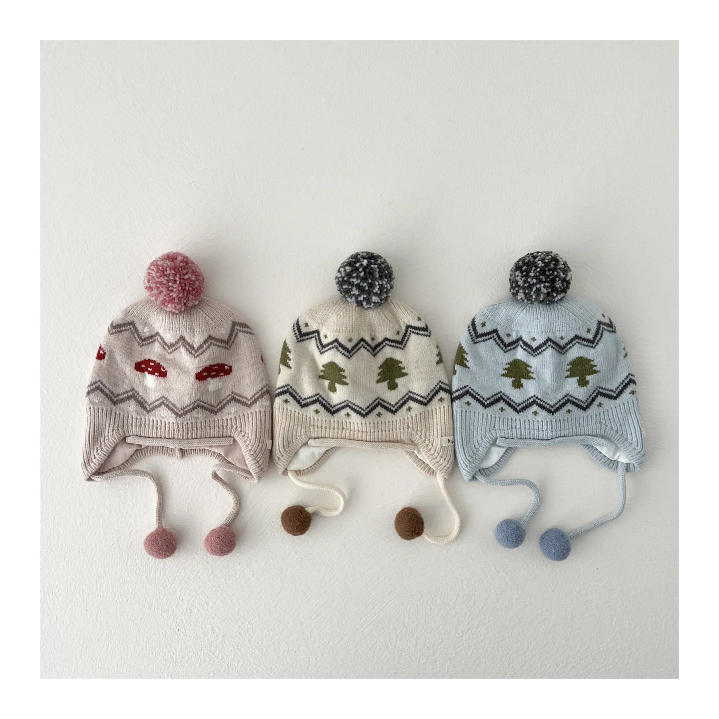 Korean Style Knitted Ear Warmer Hat for Children Autumn Winter Unisex Baby Warm Woolen Ball Cap Cute Windproof Cap for Kids