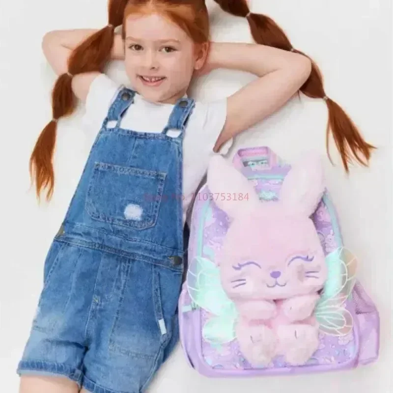 New Original Australian Smiggle School Bag Purple Angel Rabbit Medium Childrens Backpack Water Cup Retract Pen Bag Student Gifts