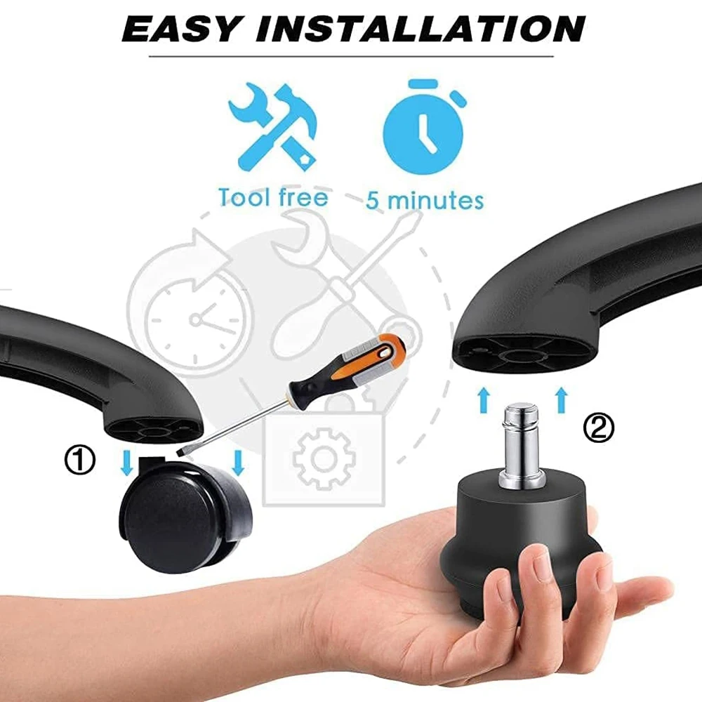 Cadeira de escritório Substituição Bell Glides, Stool Giratória Rodízio Rodas, Fixa Estacionária Rodízios, 5pcs