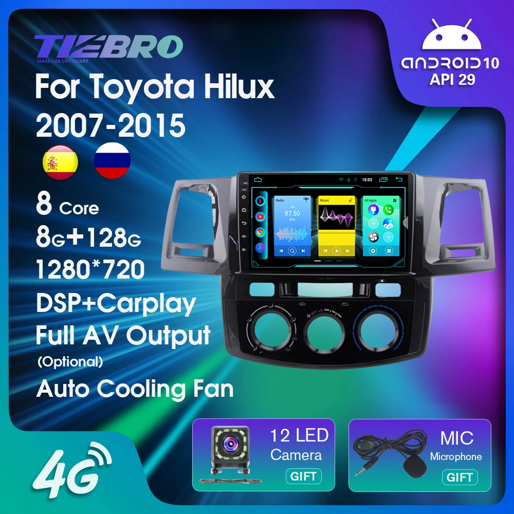 

TIEBRO 2Din Android10 Car Radio For Toyota Fortuner Hilux 2007-2015 GPS Navigation Car Receiver Auto Radio Bluetooth Player 9''