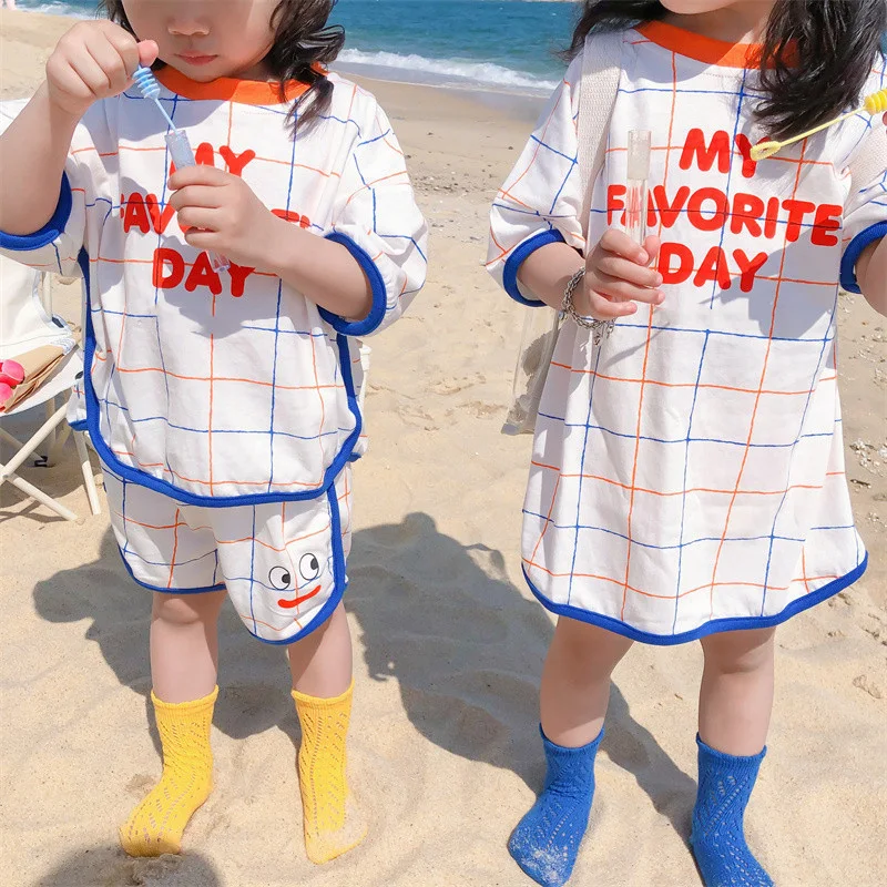MILANCEL Summer Kids Clothes Letter Print Casual Brother and Sister Set