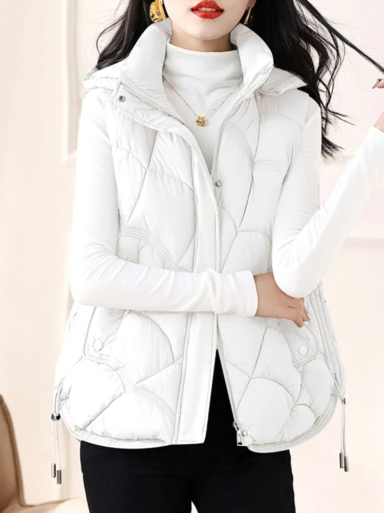 2023 Winter Vest Women\'s Glossy Short Korean Style Bread Vesta Clothes Thickness Warm Down Cotton Puffy Hooded Casual Coat