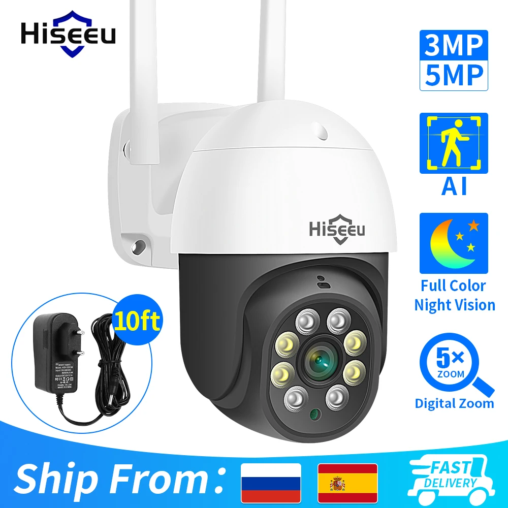 Hiseeu 2MP PTZ Wifi Smart Camera 5x Digital Zoom Human Detect Auto Tracking Wireless CCTV Video Surveillance IP Camera