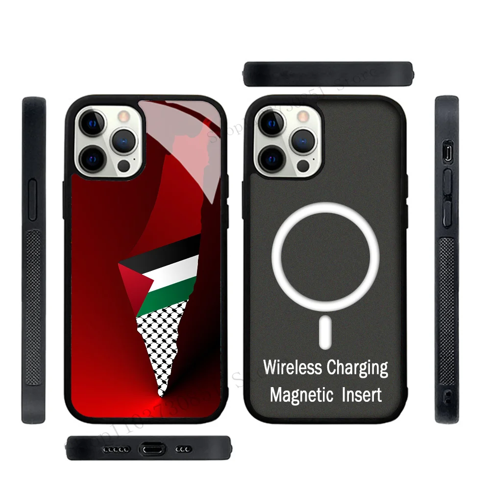 Palestine Flag Map Phone Case Strong Magnetic For IPhone 15 14 13 Pro Max 11 12 Mini Alex Mirror For Magsafe