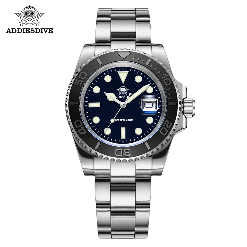 ADDIESDIVE Luminous Analog Watches Luxury Men Stainless Steel Diving Quartz Watches 200M Waterproof Calendar Business Wristwatch