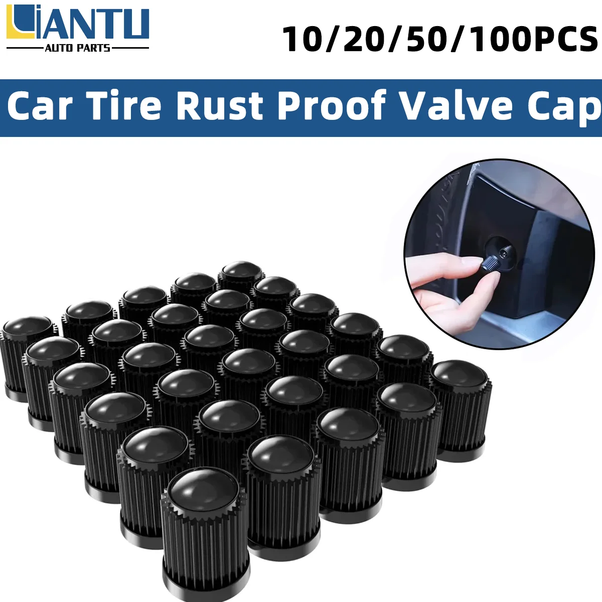 

10/20/50/100PCS Black Car Tire Valve Caps Rust Proof Dustproof Airtight Wheel Valve Stem Covers Made of Durable PE Material