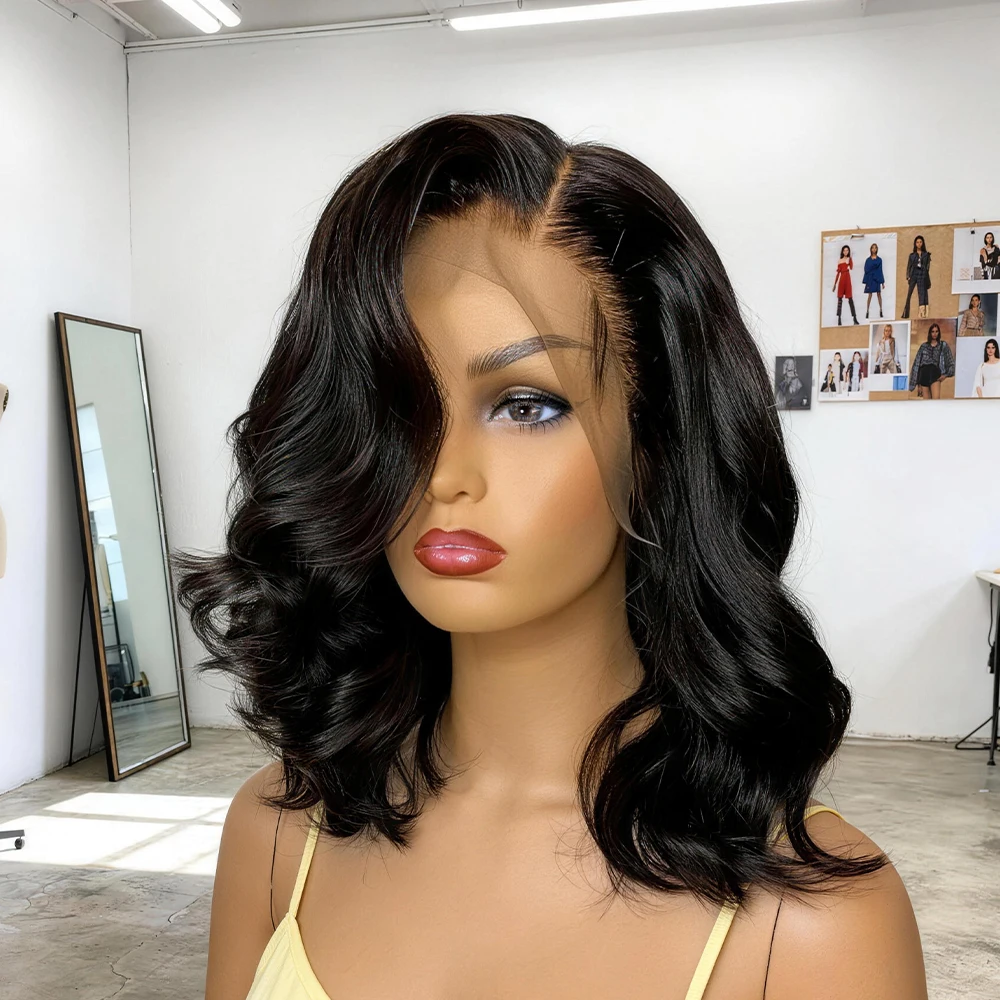100% Human Hair Glueless Body Wave Short Bob 13x4 HD Lace Front Wig Brazilian Hair Curly Wear and Go 7x5 Lace Pre Plucked For Black Women
