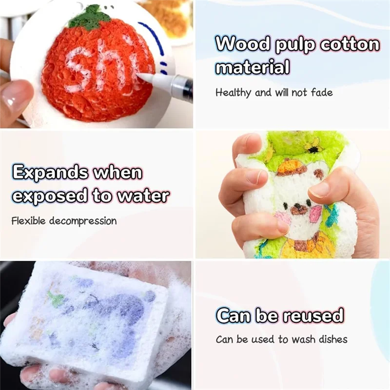 ABKU-ورق نسيج رغوي سحري مع 6 أقلام مائية، إسفنجة قماشية سحرية للرسم ثلاثي الأبعاد للأكريليك أ