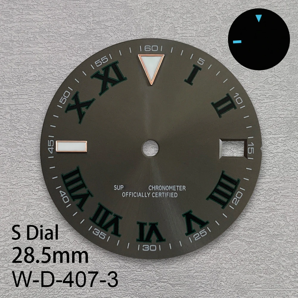 28,5 мм Высокое качество S логотип Roma цифры NH35 циферблат подходит для NH35/NH36/4R механизм ледяной синий светящийся NH35 модификация аксессуар