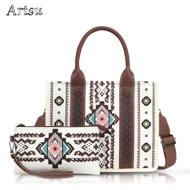 Hot Selling Set Bohemian Women Fashion Canvas Bag High Capacity Waterproof Mother Child Bag Street Trend Zipper Crossbody Bag