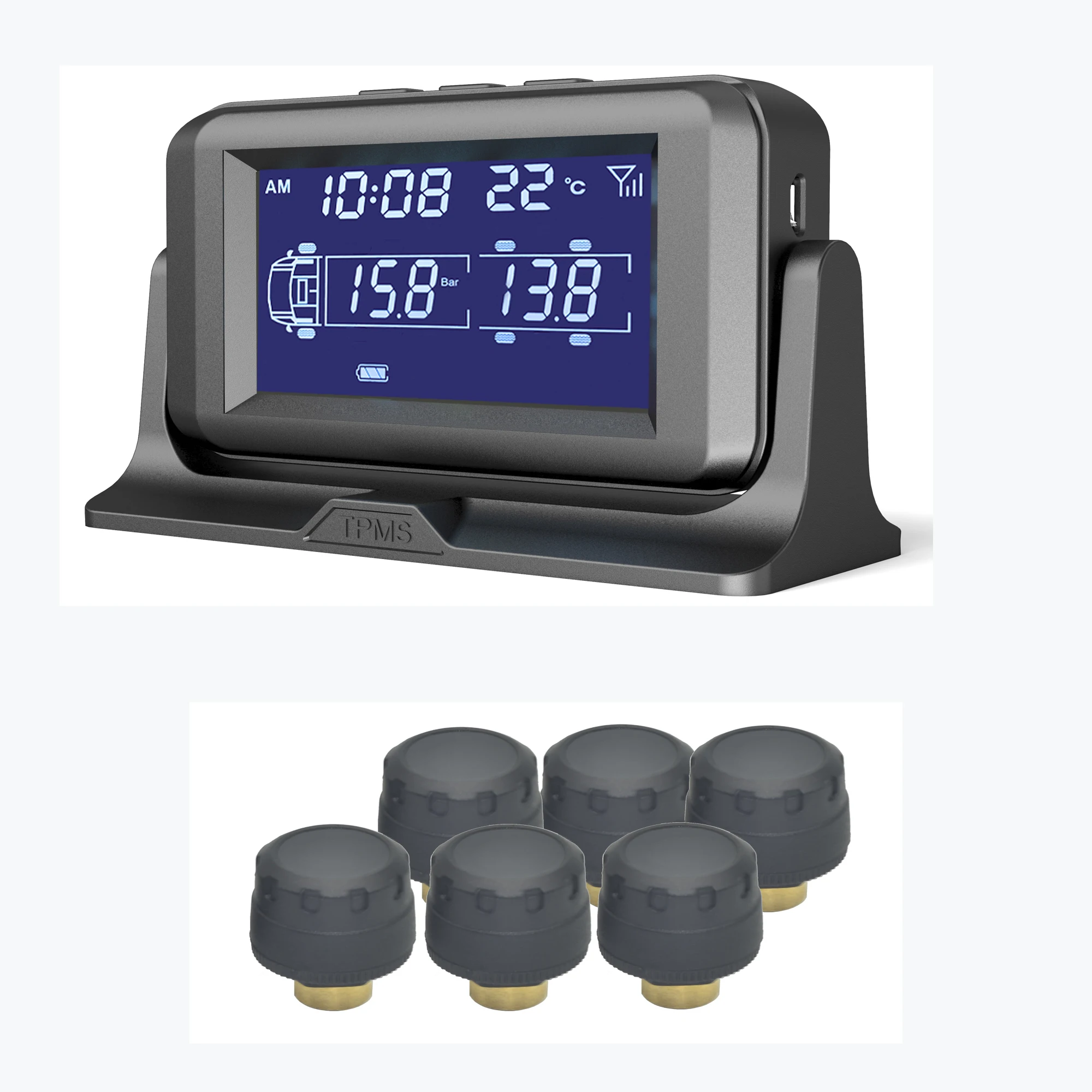 

Factory Truck Tire Pressure Gauge Solar Charging Digital Tyre Tire Pressure Monitoring System 6 Wheels External Sensor