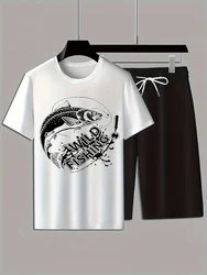 Summer 2-piece Men's Set Outdoor Fishing Men's T-shirt And Shorts Set Street Sports Men's Short-sleeved Top Men's Beach Shorts