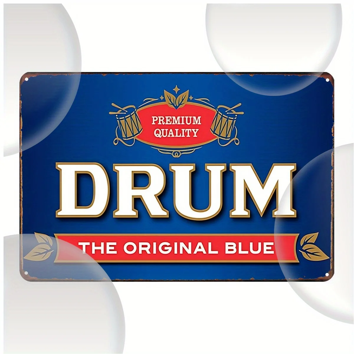 Vintage Drum Tobacco Metal Tin Sign  - Rustic Blue,Golden Retro Decor with 