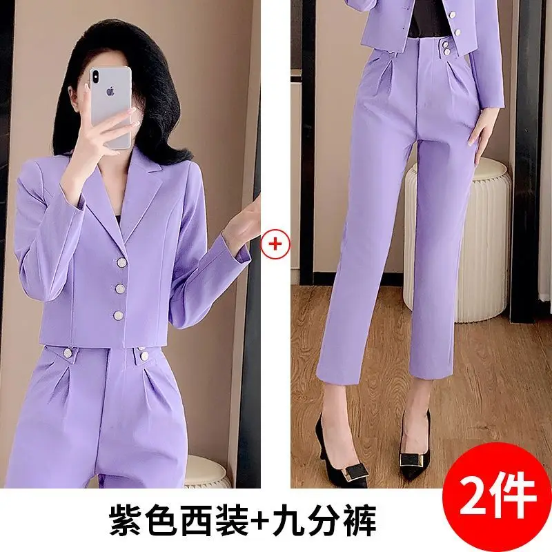 Damski krótki zestaw marynarki Petite, wysoki stan, dopasowany krój, elegancki garnitur na wiosnę i jesień, marynarka i spodnie.