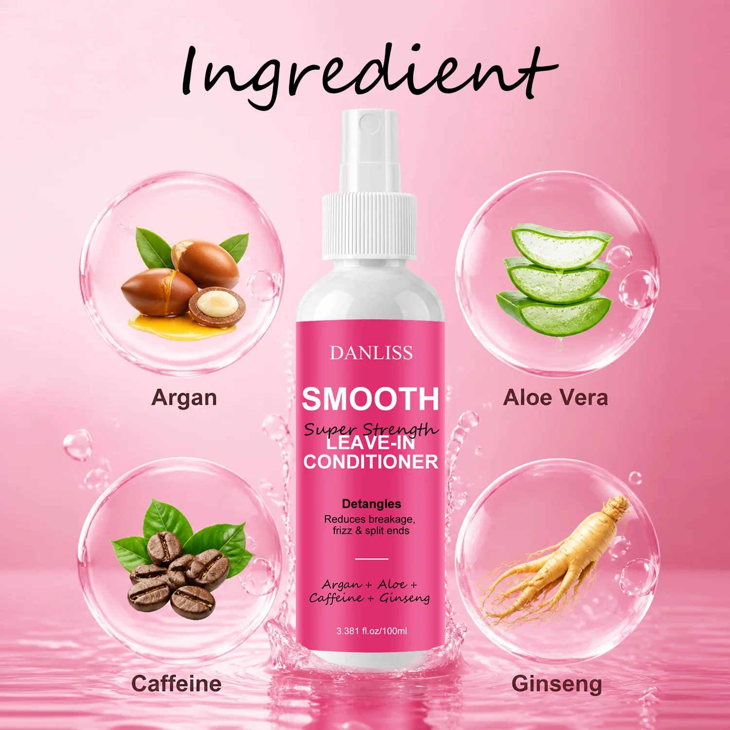 Smooth Super Strength Leave-In Conditioner - Detangles & Reduces Frizz with Argan, Aloe Vera, Caffeine & Ginseng.