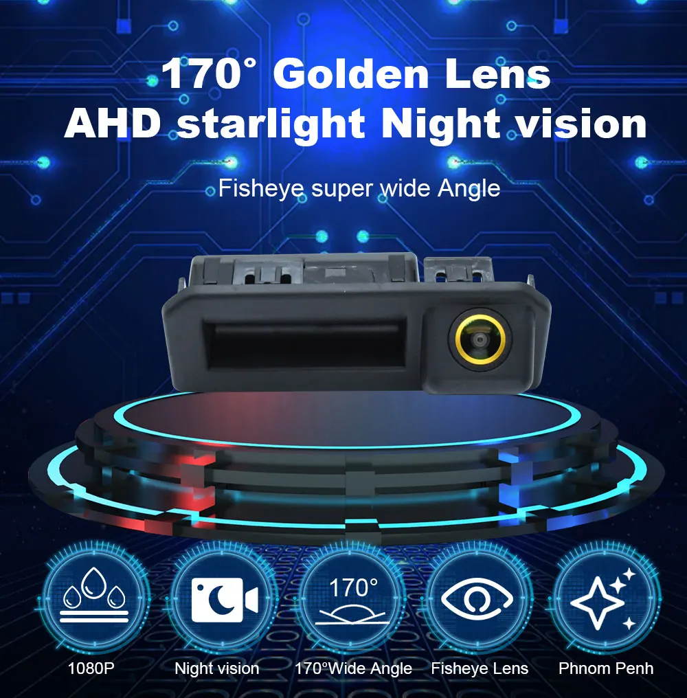 170 °   AHD 1080P เลนส์ Trunk Handle รถดูรถกล้องสําหรับ Volkswagen VW POLO ซีดาน/Vento 2017 2018 Android Monitor