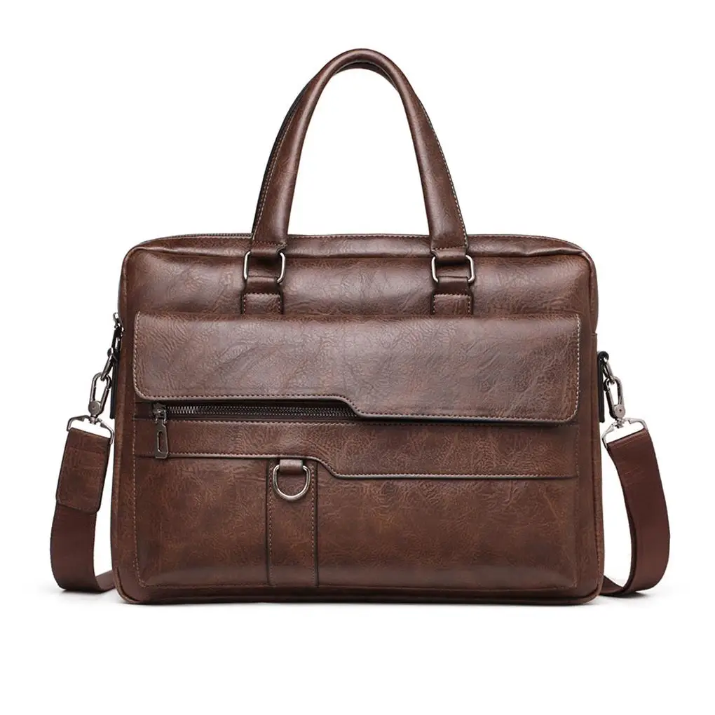 Men’s PU Business Bag Retro Messenger Bag Multi-pocket Briefcase for Men