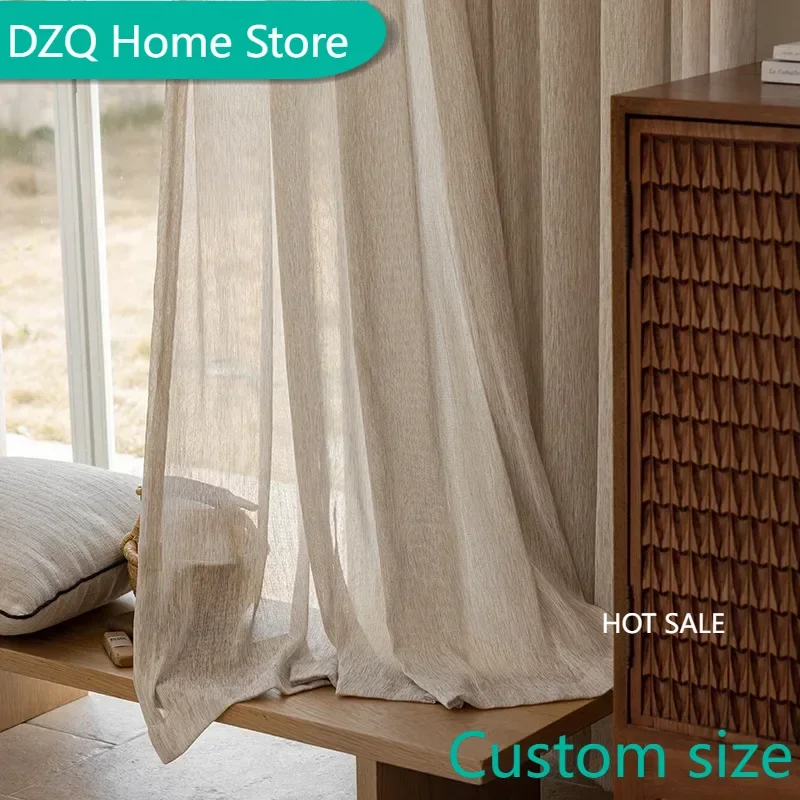 

Japanese Wabi Sabi Style Linen Window Screen Cotton Linen New Chinese Semi Transparent Blackout Tulle for Balcony Bedroom Window