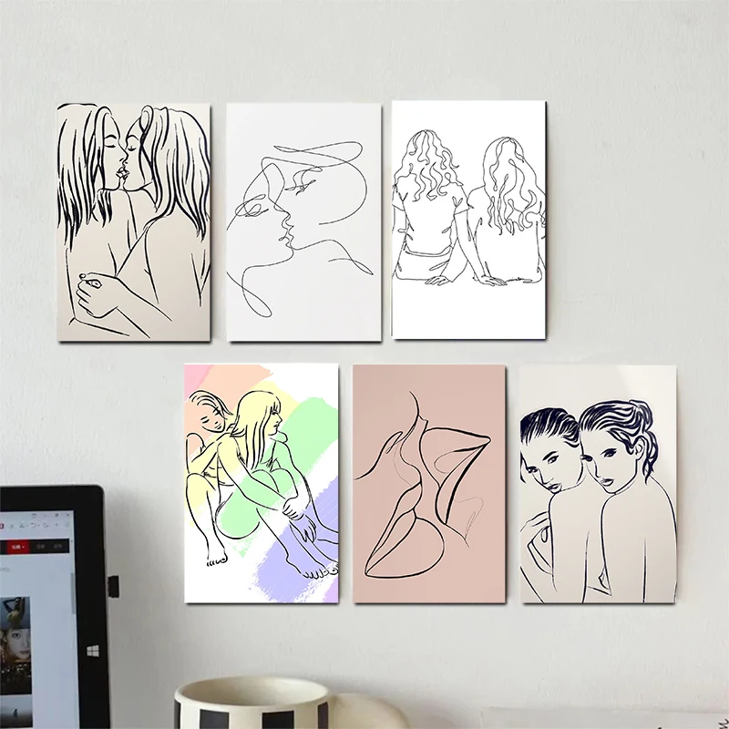 LGBT Lesbian Line Painting Canvas Poster Simple Style Wall Art Pictures for Living Room Bedroom Club Modern Home Decor Gift