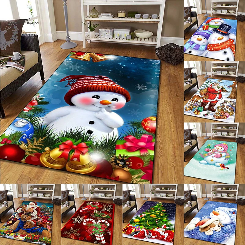 Christmas Snowman Santa Claus Carpet Children's Gift Living Room Bedroom  Bedside Floor Mat  Home Decoration