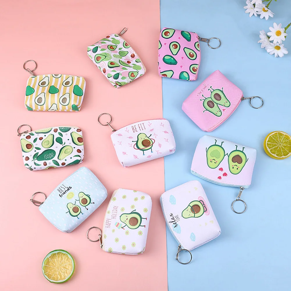 Cute Avocado Coin Purse Women Mini Canvas Card Holder Small Wallet Pouch Storage Bag Kawaii Girls PVC Purse Clutch Key Case 2022