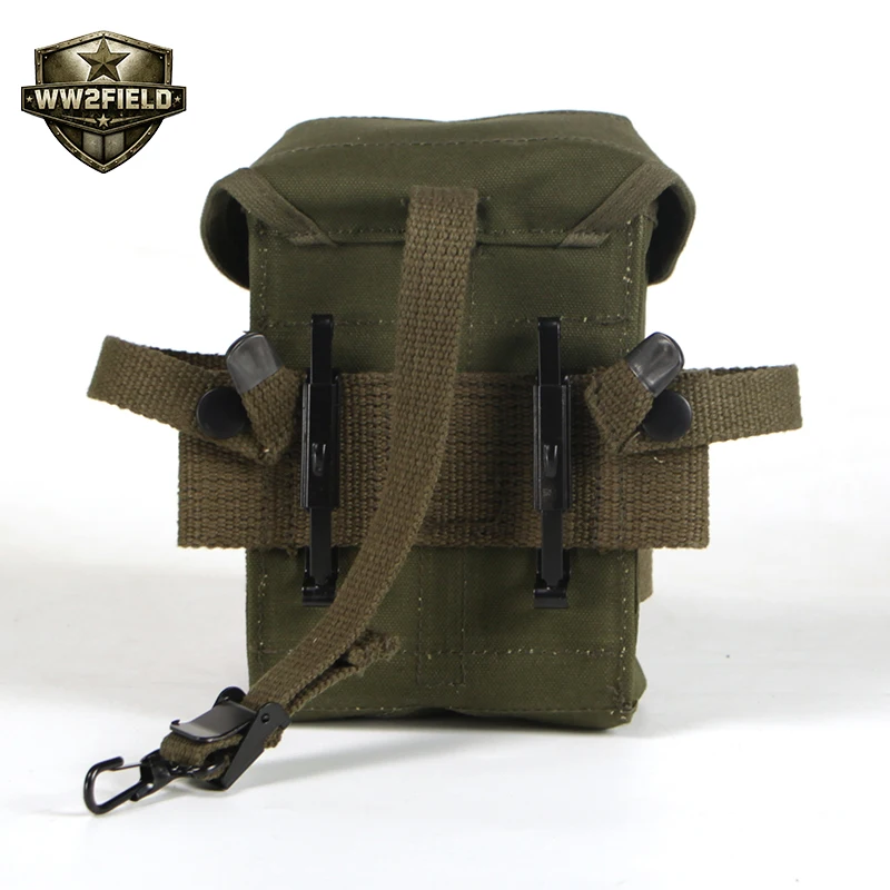 US M1956 Gear Replica Vietnam War M14 Magazine Pouch, Olive Drab Canvas Tactical Hanging Pouch with Tail Strap B66