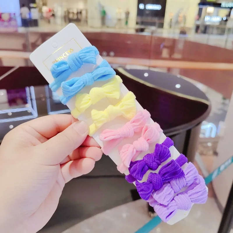 10 Sets of Bow Tie Hair Loops Plush Candy Colored Leather Bands Girl\'s Ponytail Hair Rope Temperament Ball Head Rope Accessories