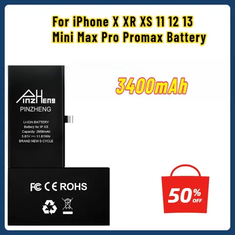 3400mAh Battery for IPhone X XR XS 11 12 13 Mini Max Pro Promax Real High Capacity Replacement