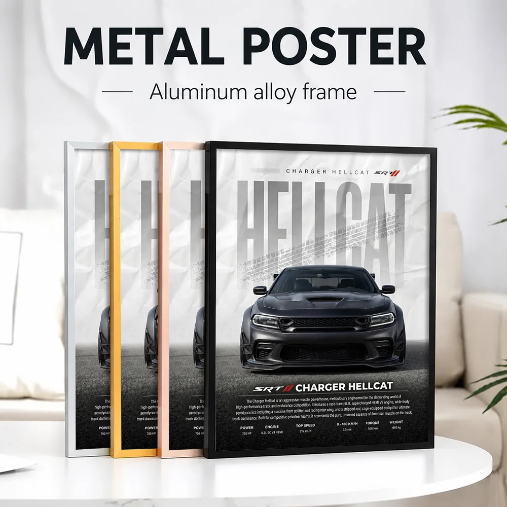 Black United States Charger Hellcat Car Metal Poster With Aluminum Alloy Frame Customized Photo Modern Style Wall Art For Study