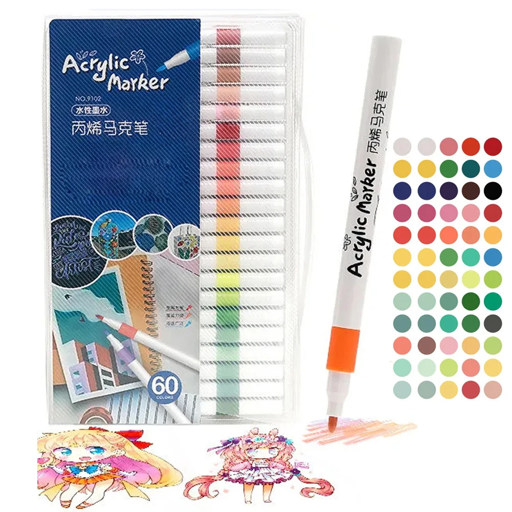 60 Color Acrylic Paint Marker Pens for Wood, Canvas, Stone, Rock Painting, Glass, Ceramic Surfaces, DIY Art Supplies