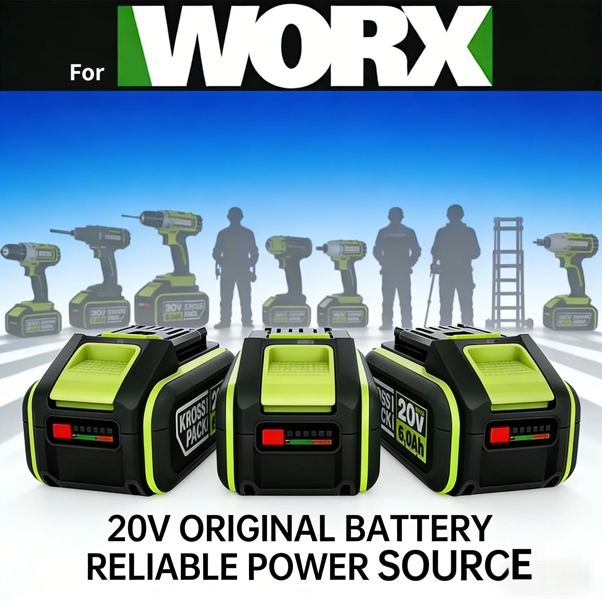 

Original 20V 4.0Ah/5.0Ah/6.0Ah/8.0Ah Long-Lasting Battery LED Indicator Fit WORX WU279 WU182 WU690 WU380S WU231 WU533 Tools