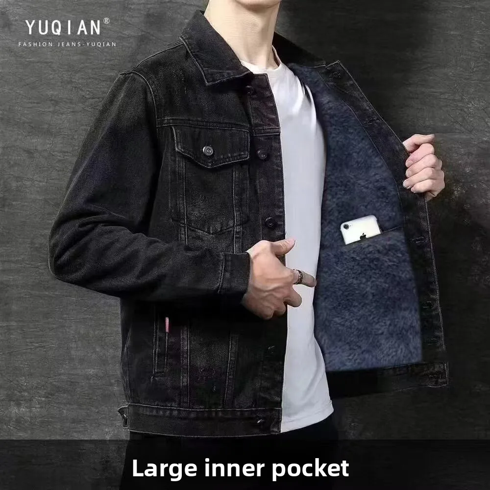 

2024, мужские джинсовые джинсы в американском стиле ретро, весенне-осенние джинсы с откидным воротником для пар, верхняя одежда, молодежный тренд