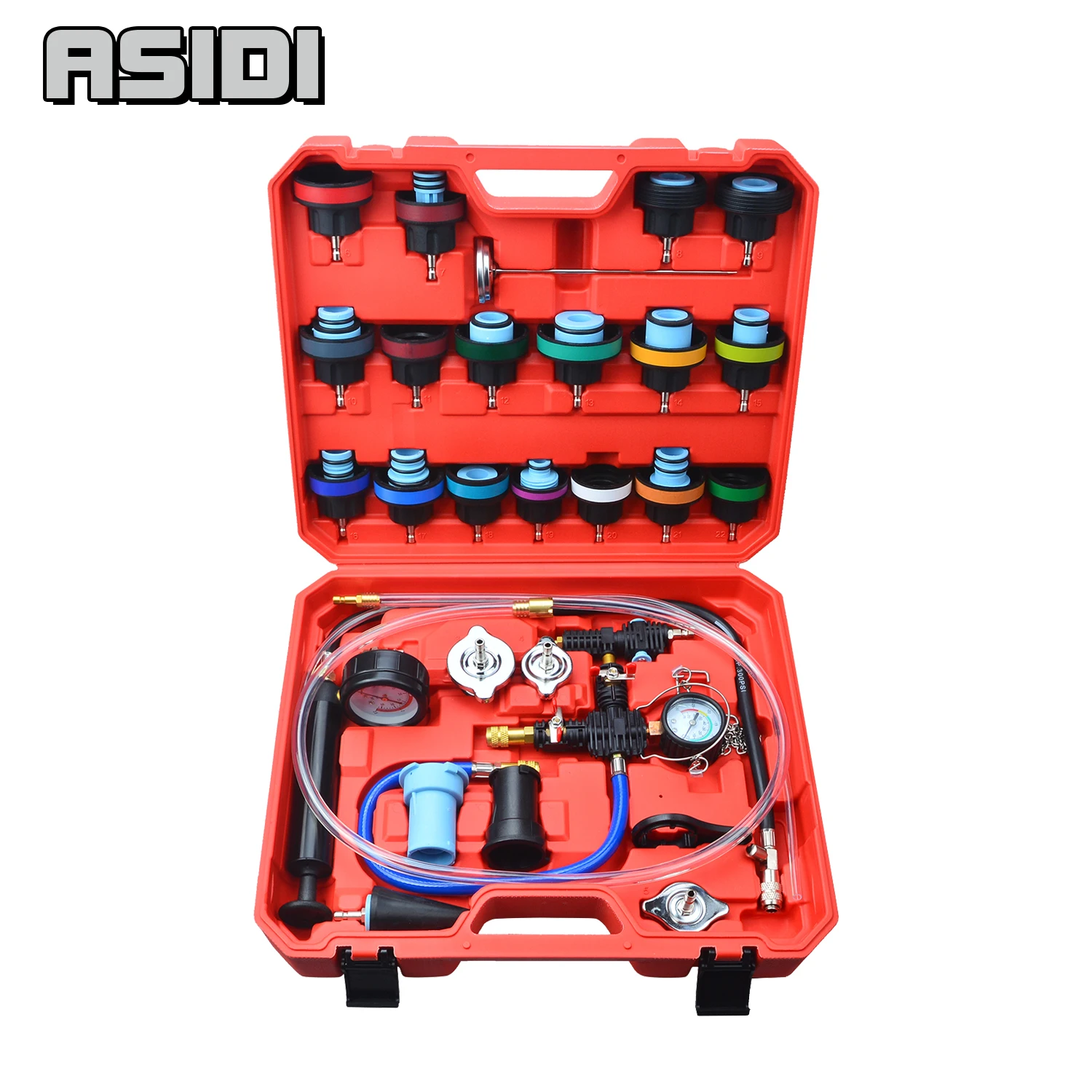 Probador de presión de radiador Universal, sistema de refrigeración tipo vacío, herramienta de detección de fugas de tanque de agua, Kit de recarga de purga de refrigerante, 28 Uds.