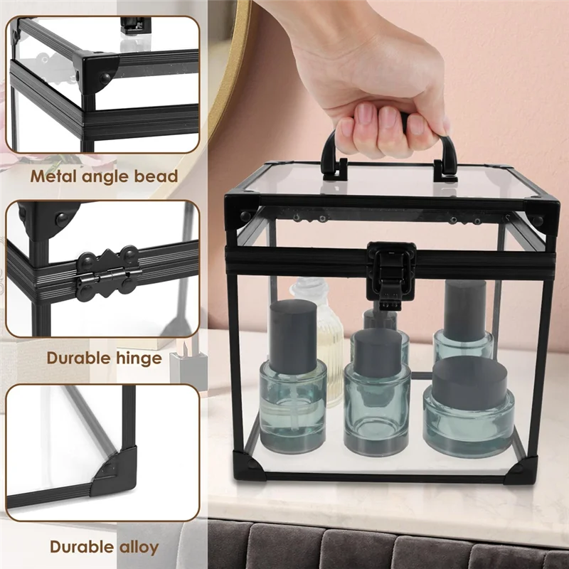 AB42-Clear Makeup Case, Cosmetic Organizer, Case With Latches & Handle, Large Capacity Makeup Tools Box