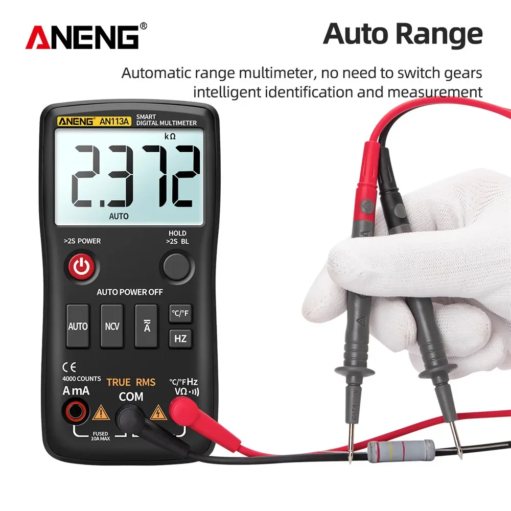 ANENG AN113A Digital Multimeter True RMS with Temperature Tester 4000 Counts Auto-Ranging AC/DC Transistor Voltage Meter